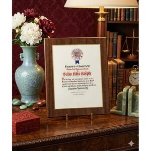 Vintage 1992 Friends of Soochow University Award Plaque Julia Hilts Rolph Wood